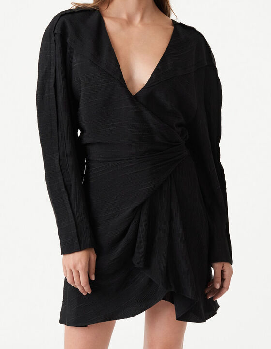 ANOKIA RUFFLED V-NECK DRESS